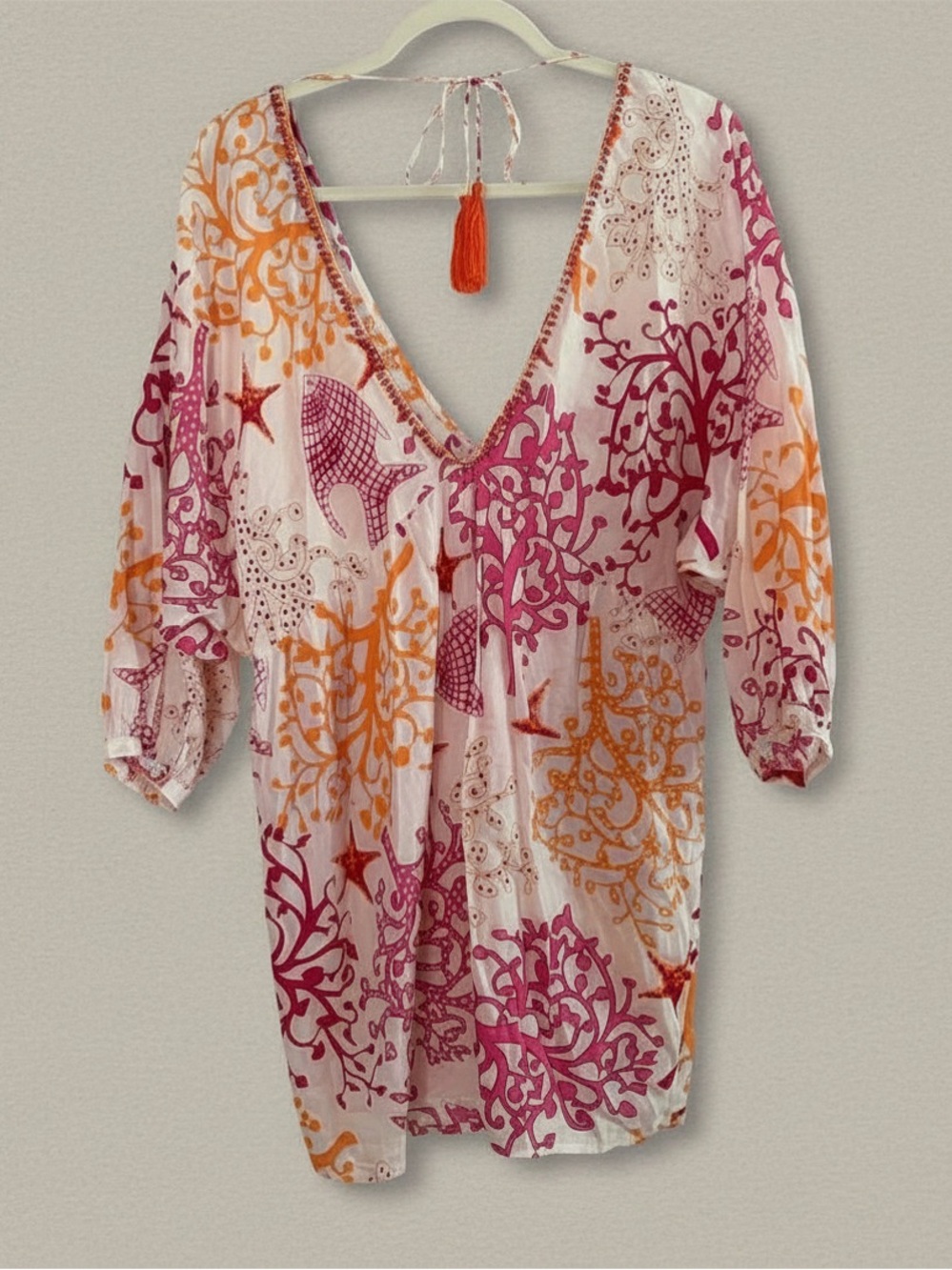 🌴 Blue Island Coral & Fish Print Swim Coverup Tunic 🌴‎